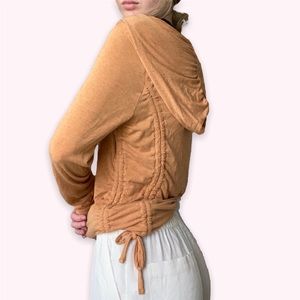 Orange Ruched Zip-Up Hoodie